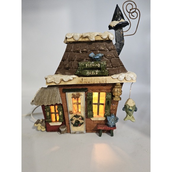 Vintage Kurt Adler Christmas Snowtown Village‎ Lighted Fishing Shack W/ Light - Picture 1 of 11